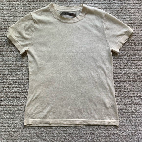 Enza Costa Silk Knit Perfect Tee Ecru NWOT Size Small - Picture 2 of 7